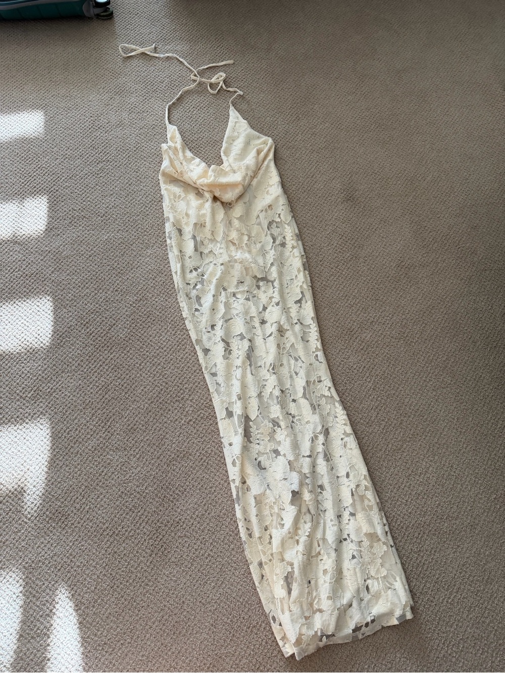 Fashion Nova Cream Lace Halter Maxi Dress